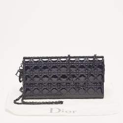 Dior Navy Blue Micro Cannage Patent Leather Lady Dior Chain Clutch