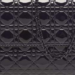 Dior Navy Blue Micro Cannage Patent Leather Lady Dior Chain Clutch