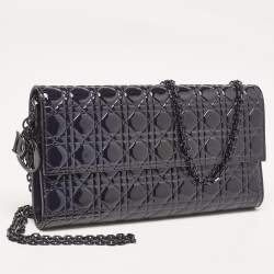 Dior Navy Blue Micro Cannage Patent Leather Lady Dior Chain Clutch