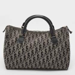 Pre Owned Dior Navy Blue Diorissimo Fabric and Leather Boston Bag