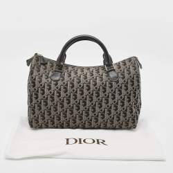 Pre Owned Dior Navy Blue Diorissimo Fabric and Leather Boston Bag