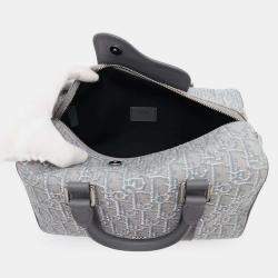 Pre Owned Dior Gray Jacquard Calf Leather Travel Shoulder Bag 