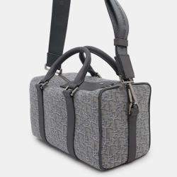 Pre Owned Dior Gray Jacquard Calf Leather Travel Shoulder Bag 