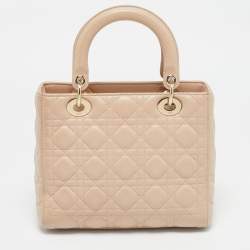 Pre Owned Dior Beige Cannage Leather Medium Lady Dior Tote