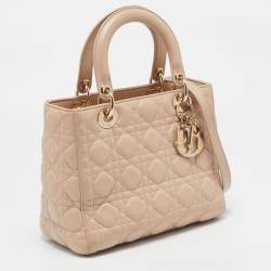 Pre Owned Dior Beige Cannage Leather Medium Lady Dior Tote