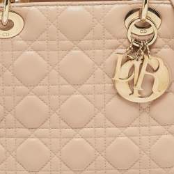 Pre Owned Dior Beige Cannage Leather Medium Lady Dior Tote