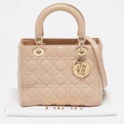 Pre Owned Dior Beige Cannage Leather Medium Lady Dior Tote
