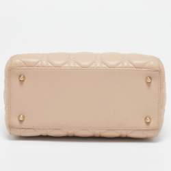 Pre Owned Dior Beige Cannage Leather Medium Lady Dior Tote