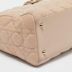 Pre Owned Dior Beige Cannage Leather Medium Lady Dior Tote