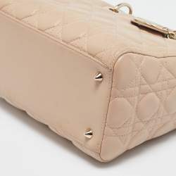 Pre Owned Dior Beige Cannage Leather Medium Lady Dior Tote