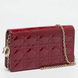 Pre Owned Dior Red Cannage Patent Leather Lady Dior Chain Pouch 