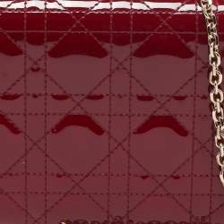 Pre Owned Dior Red Cannage Patent Leather Lady Dior Chain Pouch 