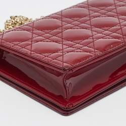 Pre Owned Dior Red Cannage Patent Leather Lady Dior Chain Pouch 