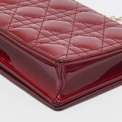 Pre Owned Dior Red Cannage Patent Leather Lady Dior Chain Pouch 