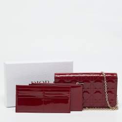 Pre Owned Dior Red Cannage Patent Leather Lady Dior Chain Pouch 