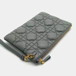 Pre Owned Dior Grey Leather Caro Clutch bag