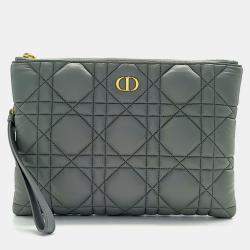 Pre Owned Dior Grey Leather Caro Clutch bag