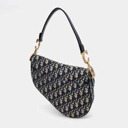 Pre Owned Dior Navy Blue Canvas Oblique Saddle Bag