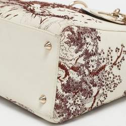 Pre Owned Dior Off White Leather Medium Embroidered Beads Lady Dior Tote