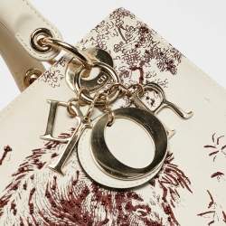 Pre Owned Dior Off White Leather Medium Embroidered Beads Lady Dior Tote