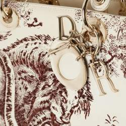 Pre Owned Dior Off White Leather Medium Embroidered Beads Lady Dior Tote