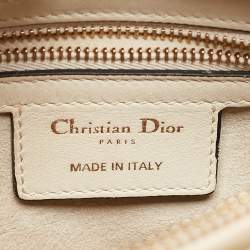 Pre Owned Dior Off White Leather Medium Embroidered Beads Lady Dior Tote