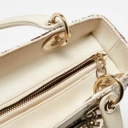 Pre Owned Dior Off White Leather Medium Embroidered Beads Lady Dior Tote