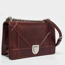 Pre Owned Dior Burgundy Leather Medium Diorama Flap Bag