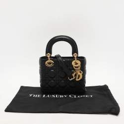 Pre Owned Dior Black Cannage Leather Mini Lady Dior Tote