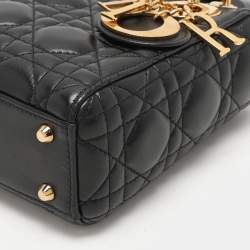 Pre Owned Dior Black Cannage Leather Mini Lady Dior Tote
