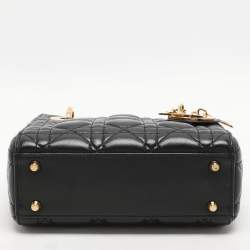 Pre Owned Dior Black Cannage Leather Mini Lady Dior Tote
