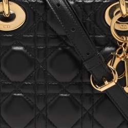 Pre Owned Dior Black Cannage Leather Mini Lady Dior Tote