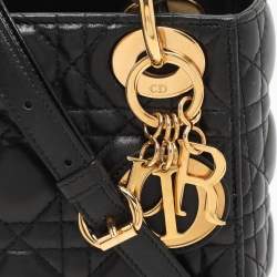 Pre Owned Dior Black Cannage Leather Mini Lady Dior Tote