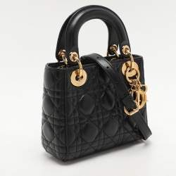 Pre Owned Dior Black Cannage Leather Mini Lady Dior Tote