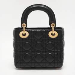 Pre Owned Dior Black Cannage Leather Mini Lady Dior Tote