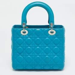 Dior Turquoise Blue Cannage Leather Medium Lady Dior Tote