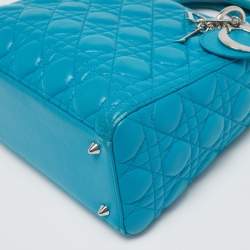 Dior Turquoise Blue Cannage Leather Medium Lady Dior Tote