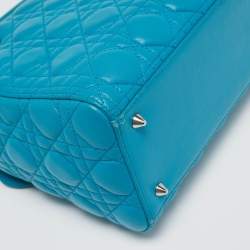 Dior Turquoise Blue Cannage Leather Medium Lady Dior Tote