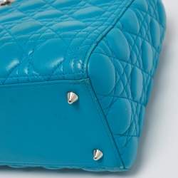 Dior Turquoise Blue Cannage Leather Medium Lady Dior Tote