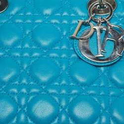 Dior Turquoise Blue Cannage Leather Medium Lady Dior Tote
