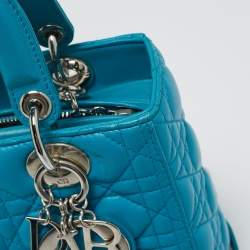 Dior Turquoise Blue Cannage Leather Medium Lady Dior Tote