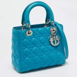Dior Turquoise Blue Cannage Leather Medium Lady Dior Tote