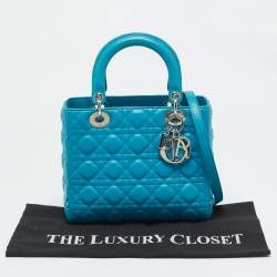Dior Turquoise Blue Cannage Leather Medium Lady Dior Tote