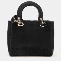 Dior Medium Black Cannage Embroidery Lady D-LITE Tote 