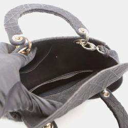 Dior Medium Black Cannage Embroidery Lady D-LITE Tote 