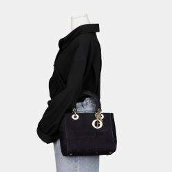 Dior Medium Black Cannage Embroidery Lady D-LITE Tote 
