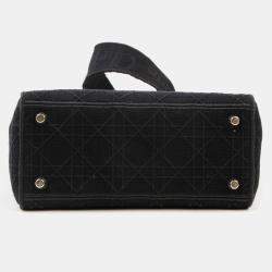 Dior Medium Black Cannage Embroidery Lady D-LITE Tote 