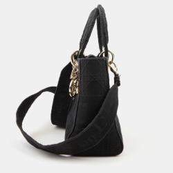 Dior Medium Black Cannage Embroidery Lady D-LITE Tote 
