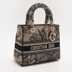 Dior Beige Toile de Jouy Voyage Embroidered Medium Lady D-Lite Tote