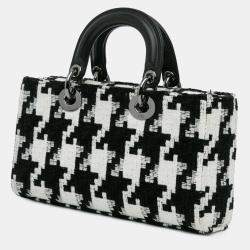 Dior Black White Canvas Macro Houndstooth Medium Lady D Joy Bag